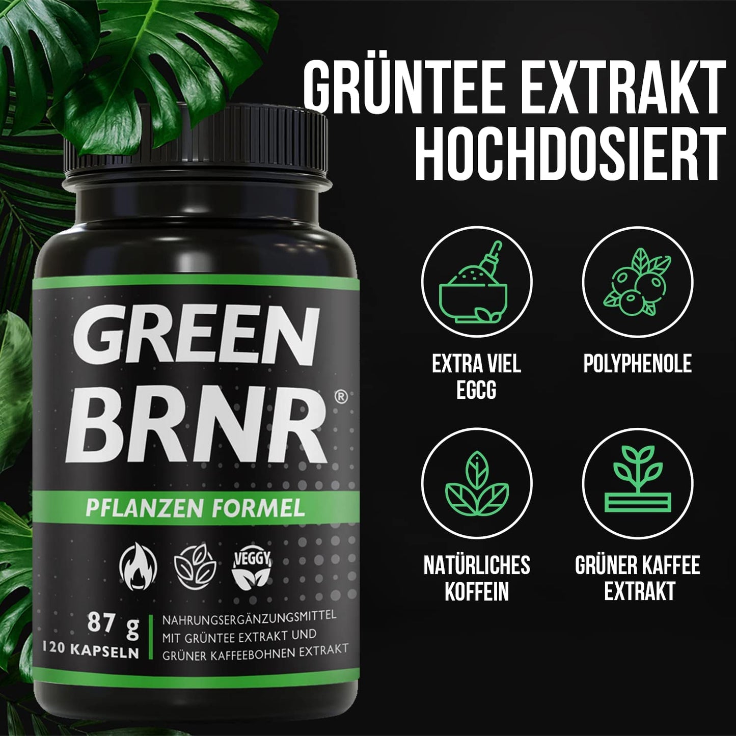 GREEN BRNR Grüntee Extrakt hochdosiert, 120 Kapseln