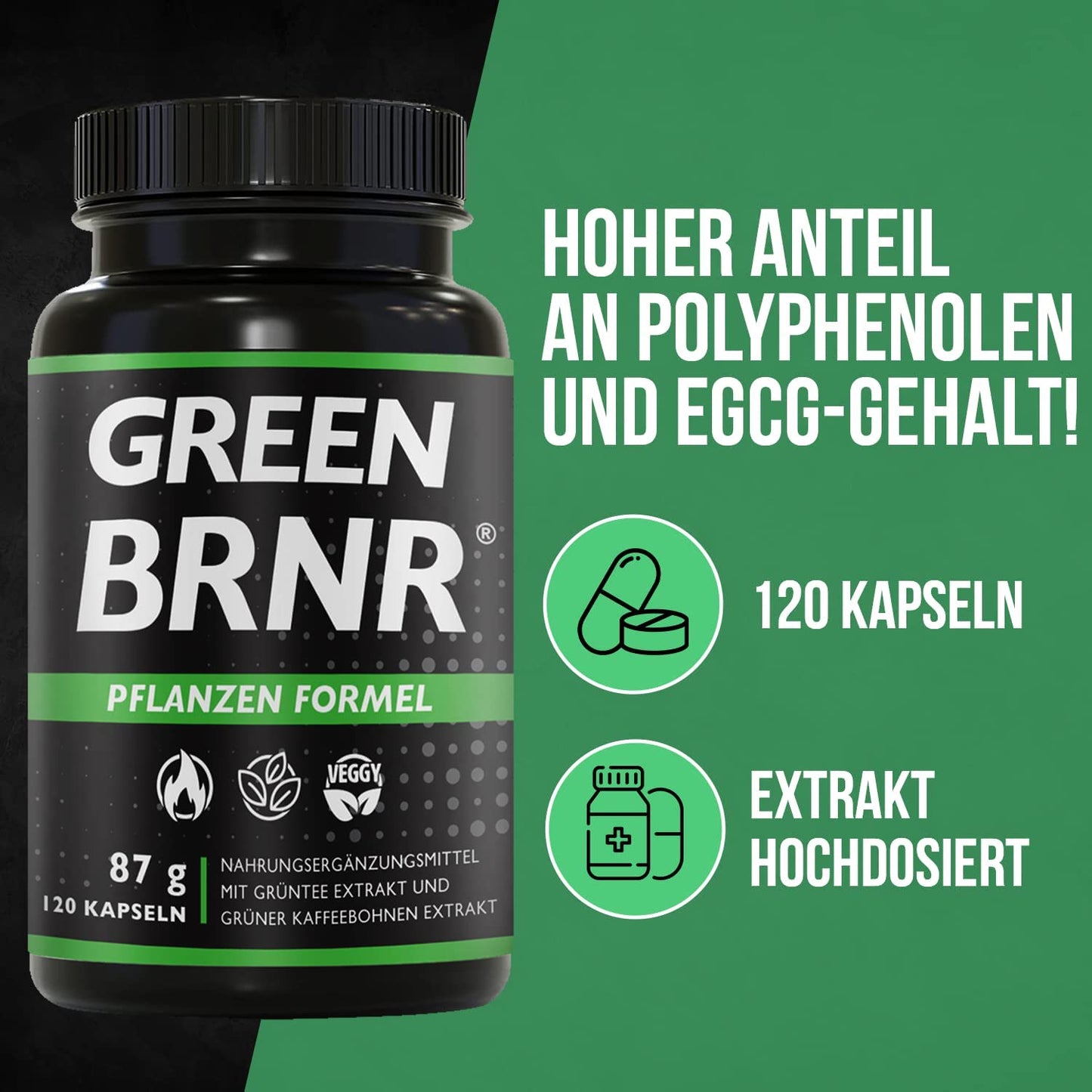 GREEN BRNR Grüntee Extrakt hochdosiert, 120 Kapseln
