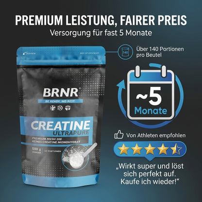 BRNR Creatine Pulver, Creatin Monohydrat, 500g